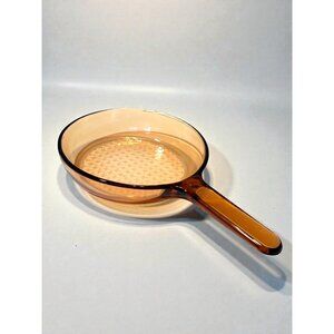 Vintage Vision Corning France Amber Glass Skillet Frying Pan Waffle Bottom Handl